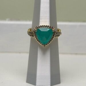 Elegant Gold and Blue Aragonite Gemstone Ring.  size 9